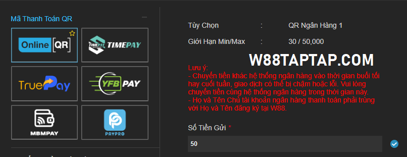 Nạp Tiền W88 2026: Cách Tối Ưu Và Tránh Mất Phí Giao Dịch 5 Nạp tiền W88 qua mã QR